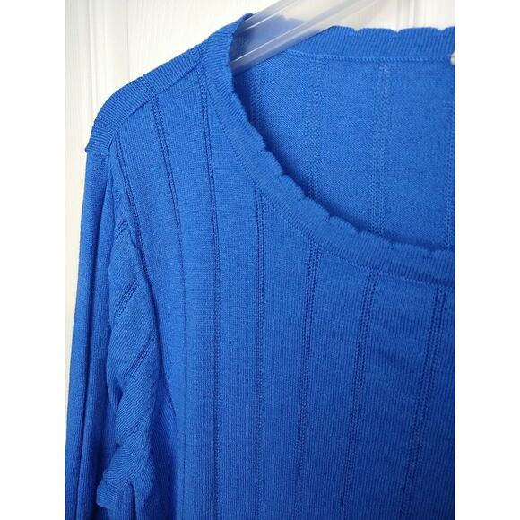Soft Surroundings Woman L Sweater Blue Pullover Button Sleeve Scalloped Trim... - Picture 5 of 10